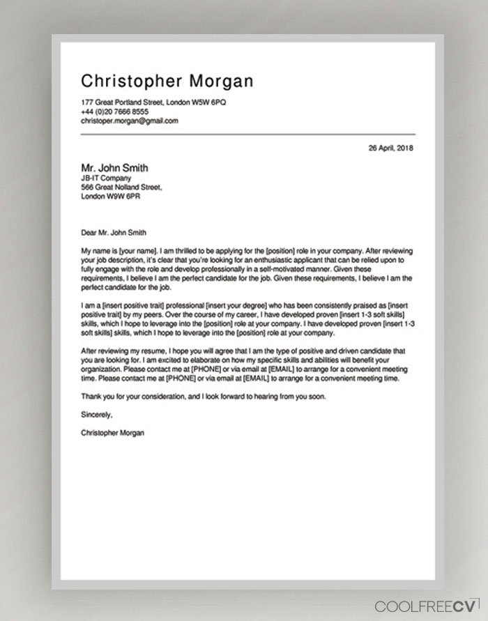 free blank cover letter template